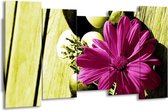 GroepArt - Canvas Schilderij - Bloem - Roze, Groen, Wit - 150x80cm 5Luik- Groot Collectie Schilderijen Op Canvas En Wanddecoraties