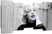GroepArt - Canvas Schilderij - Marilyn Monroe - Grijs, Zwart, Paars - 150x80cm 5Luik- Groot Collectie Schilderijen Op Canvas En Wanddecoraties