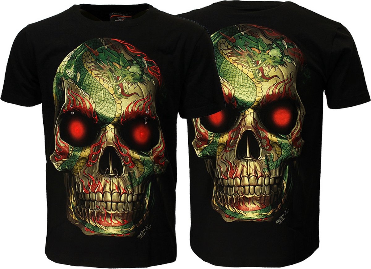 Totenkopf with Septum Dragon Tattoo T-Shirt - Origineel Design - M