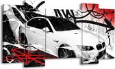 Peinture | Peinture sur toile de voiture, BMW | Blanc, rouge, noir | 120x65cm 5 Liège | Tirage photo sur toile