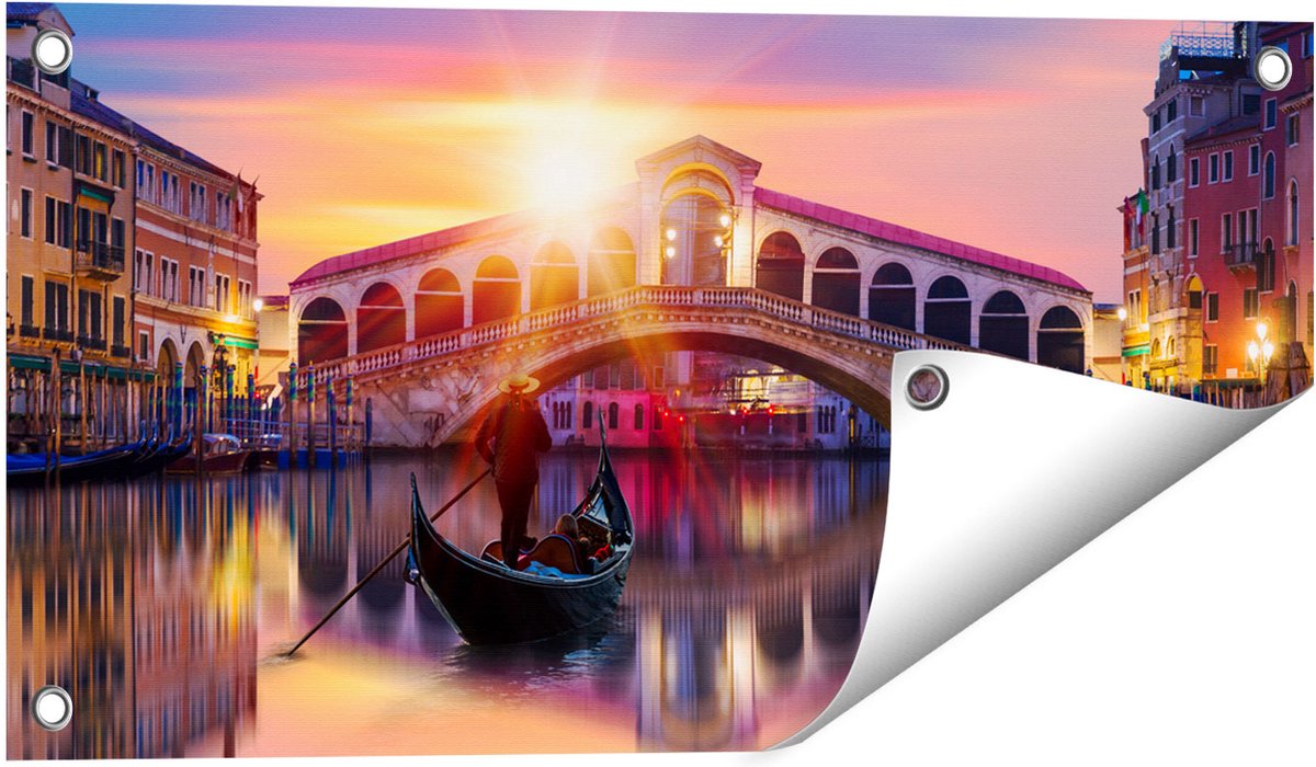 Gards Tuinposter Gondel bij de Rialtobrug in Veneti�, Itali� - 60x30 cm - Tuindoek - Tuindecoratie - Wanddecoratie buiten - Tuinschilderij Multikleur
