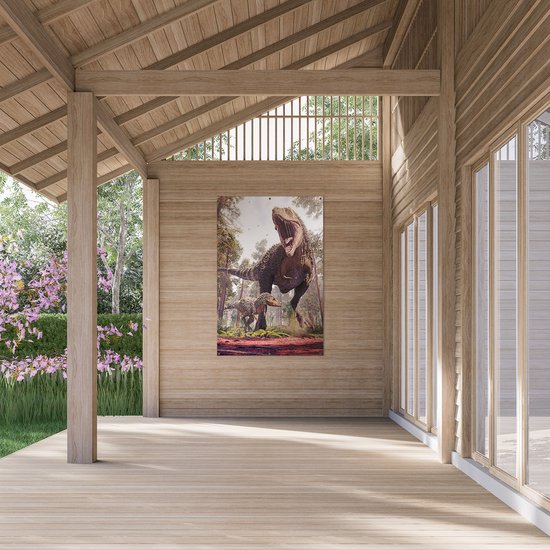 Affiche de jardin Gards Dinosaurus Tyrannosaurus Rex - T- Rex - 100x150 cm - Toile de jardin - Décoration de jardin - Décoration murale extérieure - Tableau de jardin