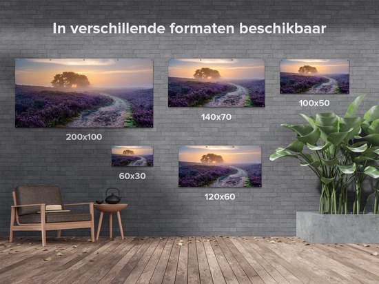 Gards Affiche de jardin Chemin dans la Prairie de la Veluwe - 160x80 cm - Toile de jardin - Décoration de jardin - Décoration murale extérieur - Tableau de jardin