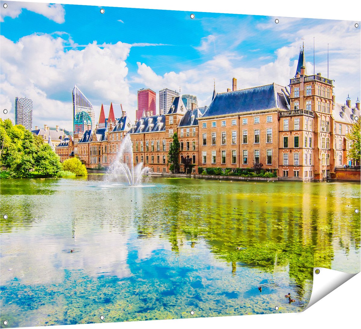 Gards Tuinposter Binnenhof met het Hofvijver in Den Haag - 160x120 cm - Tuindoek - Tuindecoratie - Wanddecoratie buiten - Tuinschilderij Multikleur