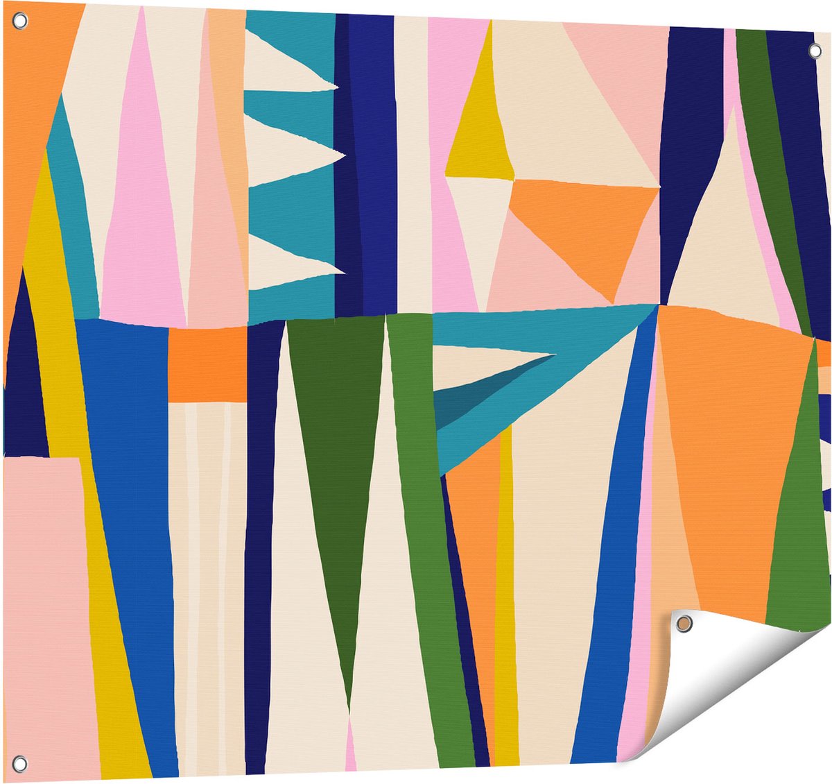 Gards Tuinposter Abstracte Kleurrijke Kunst - Driehoeken - 100x80 cm - Tuindoek - Tuindecoratie - Wanddecoratie buiten - Tuinschilderij Multikleur