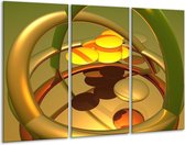 GroepArt - Schilderij -  Abstract - Goud, Geel, Bruin - 120x80cm 3Luik - 6000+ Schilderijen 0p Canvas Art Collectie