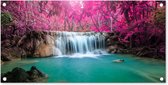 Tuinposter Waterval - Boom - Roze - Natuur - 80x40 cm - Wanddecoratie Buiten - Tuinposter - Tuindoek - Schuttingposter - Tuinschilderij