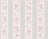BLOEMEN IN STREPEN BEHANG | Engelse stijl - grijs wit roze - A.S. Création Maison Charme