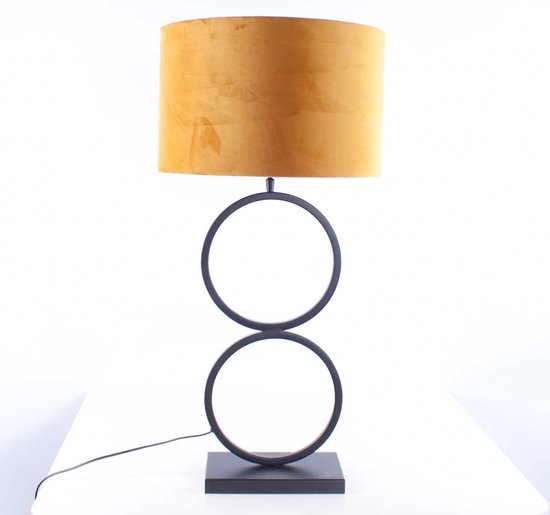 Zwarte tafellamp 2 ringen Capri | 1 lichts | geel / goud / zwart | metaal / stof | Ø 40 cm | 82 cm hoog | modern / sfeervol / klassiek design