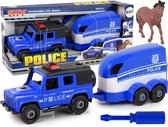 Véhicule DIY -terrain de police Jouets bricolage avec remorque et cheval - Remorque détachable - A partir de 3 ans - Camion jouet