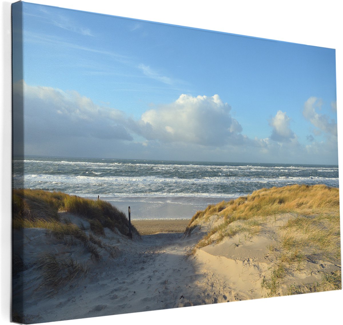 Texelphotos.nl Foto afdruk op canvas - Texel Duinen doorkijk - Duin - Strand - Zee - Noordzee - Canvas doek – Wanddecoratie - Canvas schilderij – Natuur - Landschap - 90 x 60 cm. Strandopgang