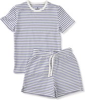 Little Label Pyjama Jongens Maat 170-176 - wit, blauw - Zachte BIO Katoen - Shortama - 2-delige zomer pyama jongens - Gestreept