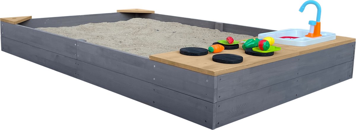 AXI Kelly Zandbak met Speelkeuken Grijs/bruin - Wastafel incl. 17-delige accessoire-set - Inclusief afdekzeil en gronddoek — afbeelding 12