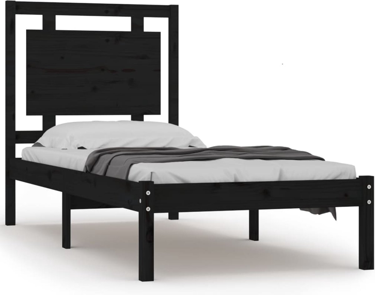 vidaXL-Bedframe-massief-hout-zwart-90x200-cm