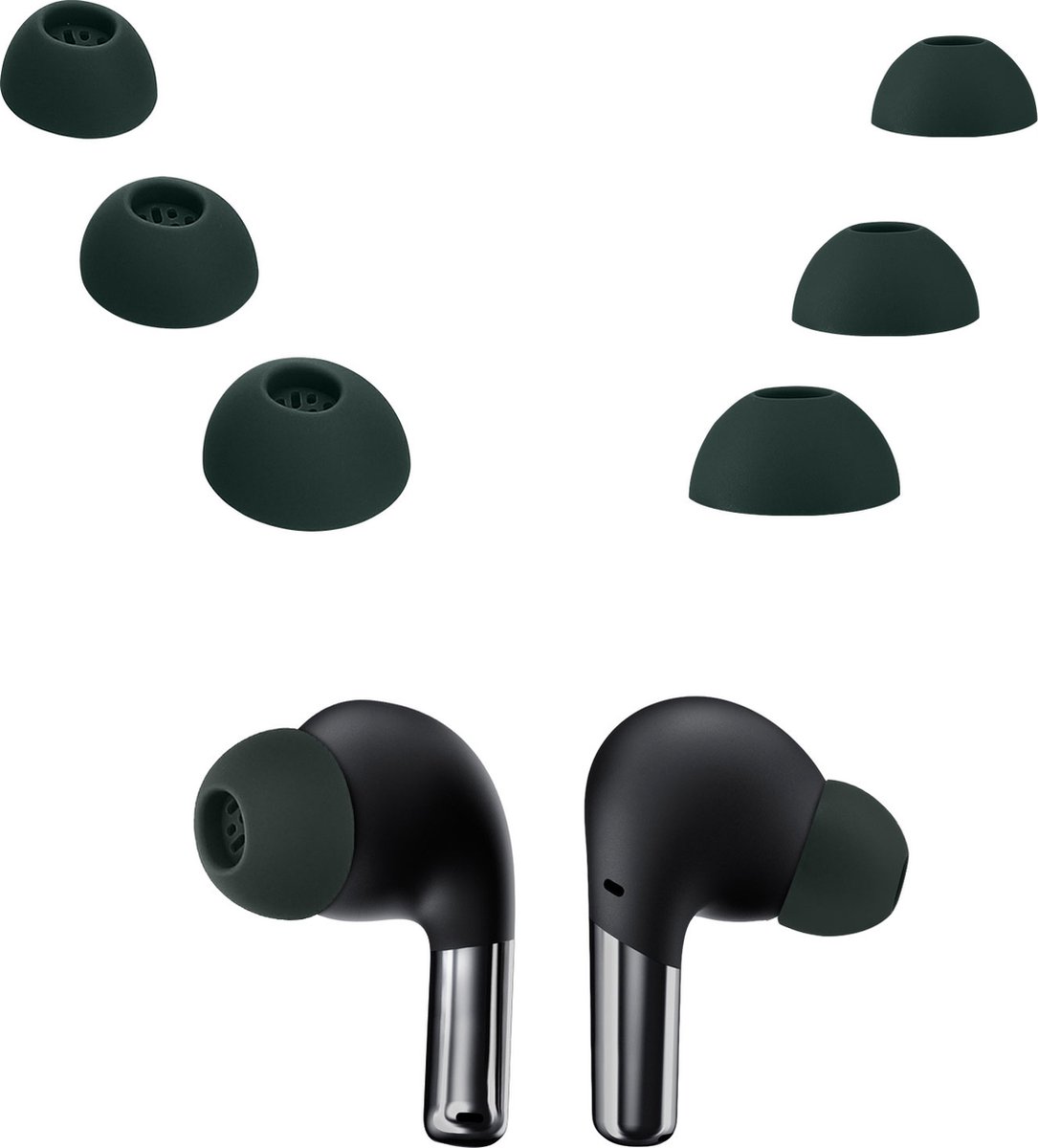 kwmobile 6x cover voor in-ear oortjes voor Oneplus Buds Pro 2 - Vervangende oordopjes in donkergroen