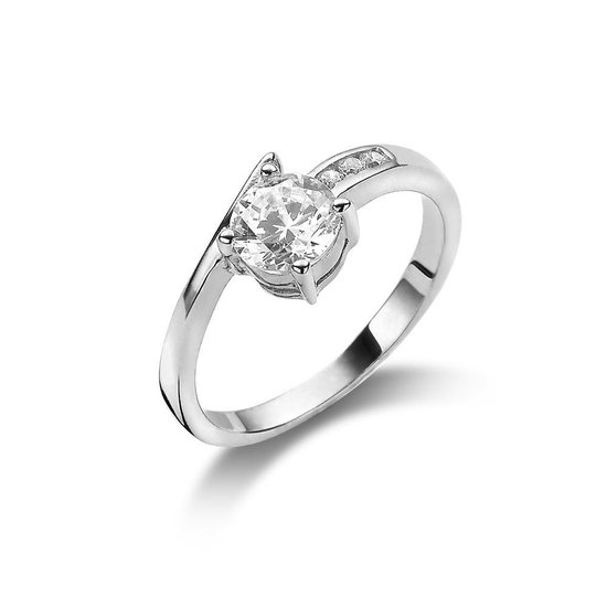 Bague Twice As Nice en argent, solitaire avec une zircone de 6 mm et 3 petits Wit 62