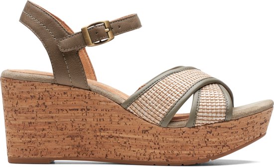 Clarks Elleri Plum: Sandalo Con Zeppa In Pelle Oliva – Donna - Modello 26171441