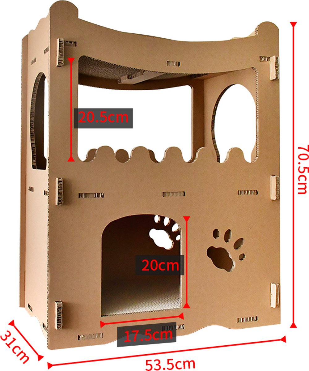 Kattenhuis - duurzaam speelhuis voor katten - karton krabmeubel katten - Afmetingen 53.5 x 31 x 70.5 cm — afbeelding 9