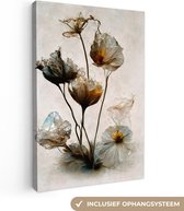 Toile Peinture Vintage - Fleurs - Plantes - Abstrait - 40x60 cm - Décoration murale