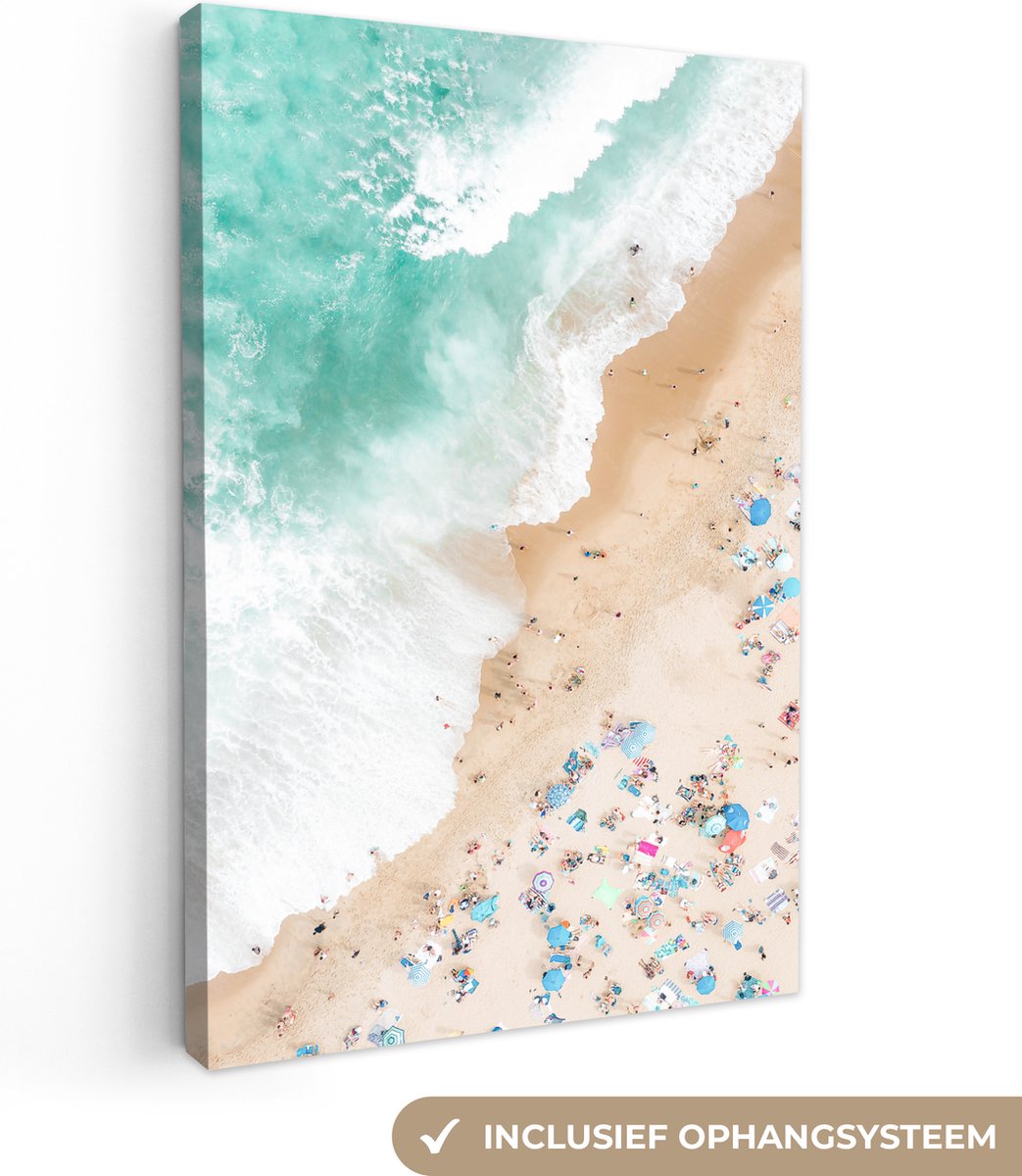 Canvas schilderij 90x140 cm - Wanddecoratie Zee - Strand - Parasols - Zomer - Muurdecorati