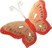 Floz Design metalen vlinder - vlinderdecoratie aan muur - binnen en buiten - 15 x 19 cm - oranje - fairtrade muurdecoratie