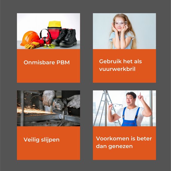 Veiligheidsbril, helm, handschoenen en laarzen op een grijze achtergrond.