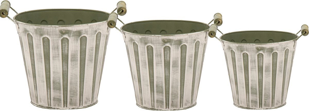 Goedkoopste Emmer/plantenpot/bloempot - set van 3x stuks - zink - legergroen