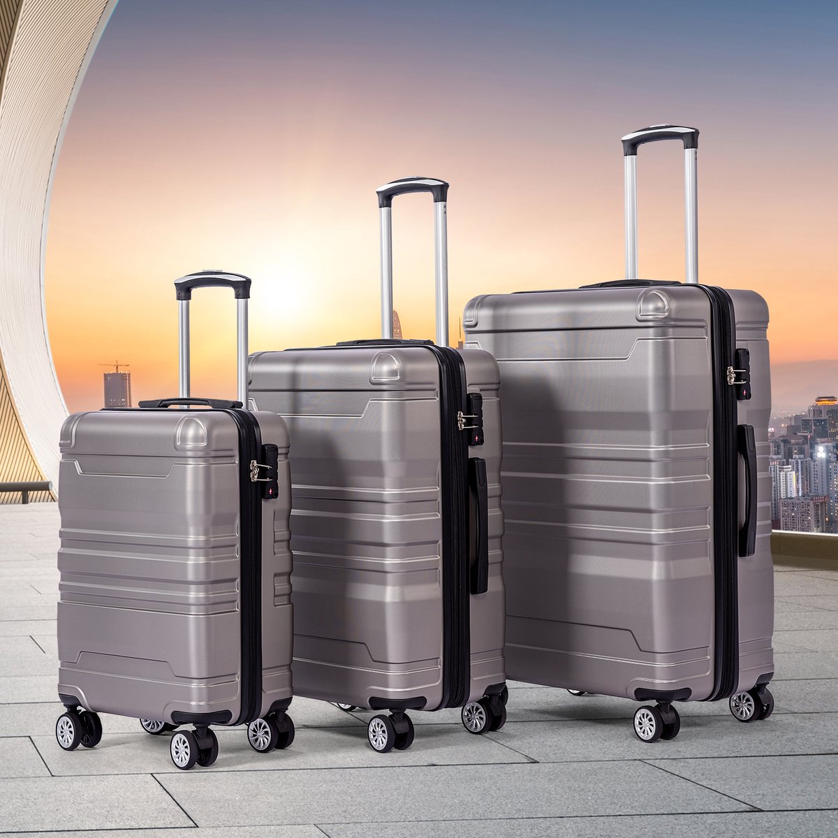 Hard Shell Handbagage -Hardside Expandable Spinner Wheel -Bagage koffer met TSA slot en universeel wiel -3 formaat voor 3 stuks bagage kofferset - warm grijs