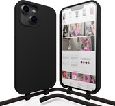 xoxo Wildhearts silicone case met koord - Telefoonhoesje met koord - Backcover hoesje met telefoonkoord - Forever Black Cord Case - geschikt voor Apple iPhone 13 - zwart