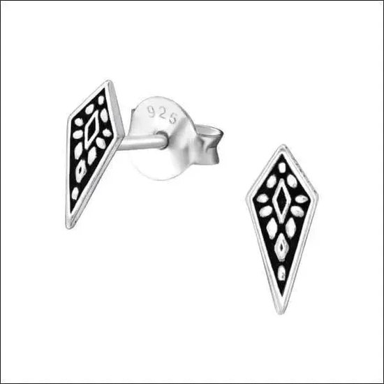 Aramat jewels ® - Geometrische zilveren oorbellen ruit 925 zilver geoxideerd 5mm x 10mm