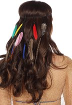 Haarband Gevlochten - Gekleurde Veren - Indiaan - Indianen Hoofdband - Unisex - Volwassenen - One Size - Een Stuk