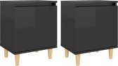 vidaXL - Nachtkastjes - 2 - st - met - houten - poten - 40x30x50 - cm - hoogglans - zwart