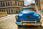 Fotobehang - Vlies Behang - Blauwe Retro Auto in Cuba - Vintage - 368 x 254 cm