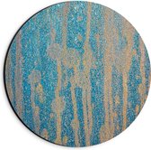 Dibond Muurcirkel - Blauwe Abstracte Verfstrepen op Bruine Wand - 20x20 cm Foto op Aluminium Muurcirkel (met ophangsysteem)