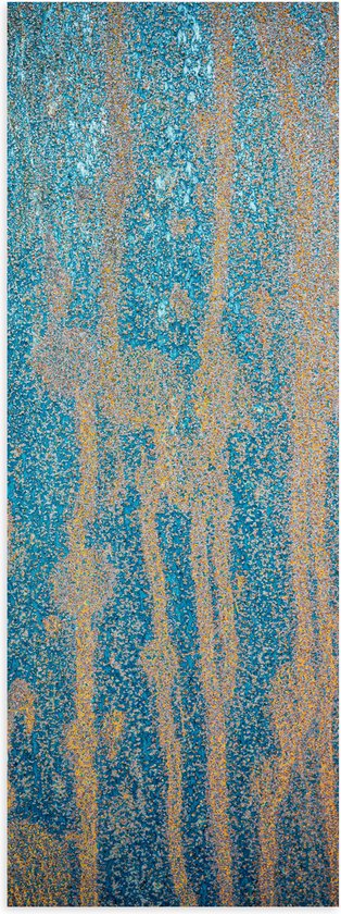 Poster Glanzend – Blauwe Abstracte Verfstrepen op Bruine Wand - 20x60 cm Foto op Posterpapier met Glanzende Afwerking