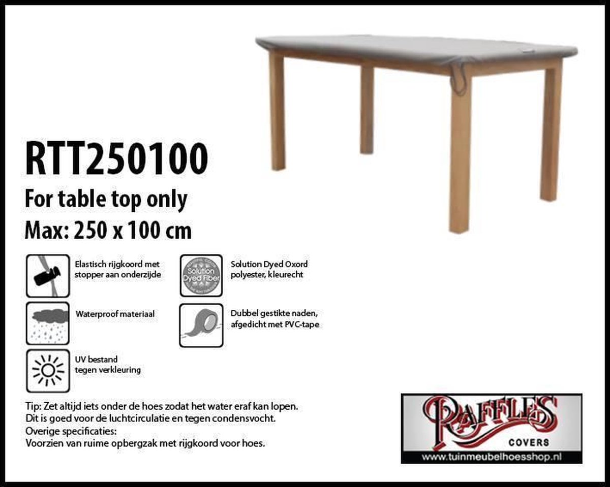 Beschermhoes tafelblad rechthoekige tafel 250 100 cm taupe | bol.com