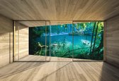 Papier peint Fenêtre Forêt Lac Eau Nature | XXXL - 416 cm x 254 cm | Polaire 130g / m2