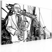 Schilderij - Jazz, Saxofoon , zwart wit , 3 luik