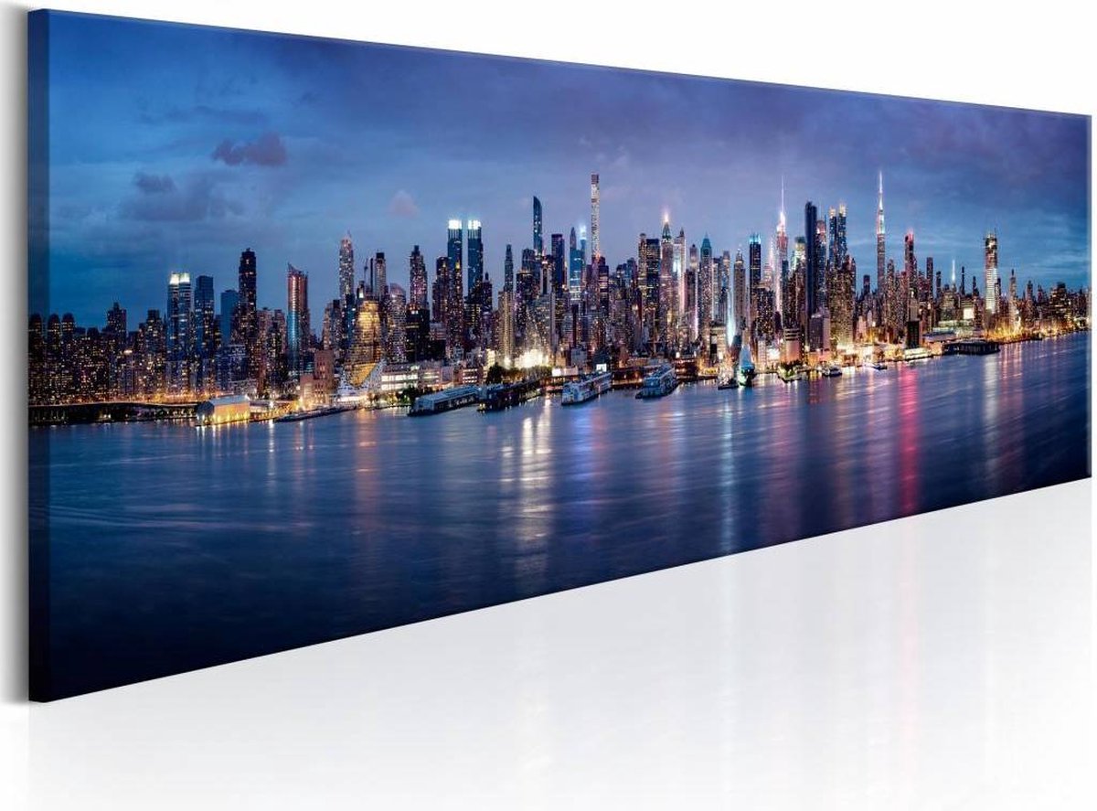 karo-art Schilderij - New York Nachten , blauw Multikleur
