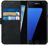 Rosso Deluxe Echt Leer Book Case Hoesje Geschikt voor Samsung Galaxy S7 Edge | Ruimte voor drie pasjes | Portemonnee Book Case | Met Pasjeshouder | Zwart
