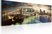 Schilderij - The East River  nachts, New York, Multi-gekleurd, wanddecoratie