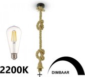 Touw lamp - hanglamp - 1,5 meter - E27 - Incl. dimbare ST64 filament in extra warm witte kleur 2200K - 8W - 800 Lumen
