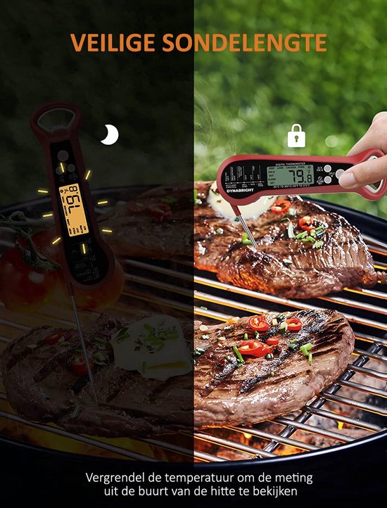 DynaBright Vleesthermometer - Incl. Flesopener en Extra Sonde - Voedselthermometer - BBQ - Oventhermometer - Digitale Keukenthermometer - Draadloos - Celsius/Fahrenheit - DynaBright
