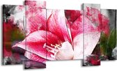 GroepArt - Schilderij - Bloem - Roze, Wit, Grijs - 120x65 5Luik - Foto Op Canvas - GroepArt 6000+ Schilderijen 0p Canvas Art Collectie - Wanddecoratie