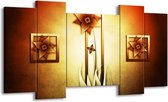 GroepArt - Schilderij - Bloem - Geel, Bruin, Wit - 120x65 5Luik - Foto Op Canvas - GroepArt 6000+ Schilderijen 0p Canvas Art Collectie - Wanddecoratie