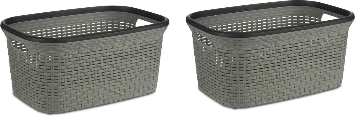 Goedkoopste Kipit Wasmand - 2x - Rotan gevlochten - grijs - kunststof - 36 liter - 53 x 36 x 25 cm