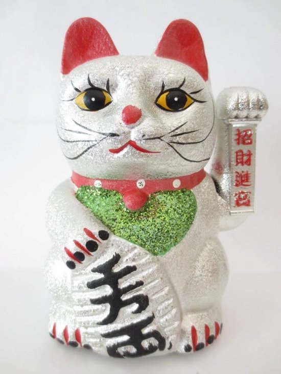 Fine Asianliving Japanse Lucky Cat Glitter Zilver Middel
