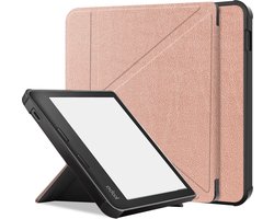 Hoes Geschikt voor Kobo Libra 2 Hoesje Bookcase Cover Hoes Trifold - Hoesje Geschikt voor Kobo Libra 2 Hoes Cover Case - Rosé Goud