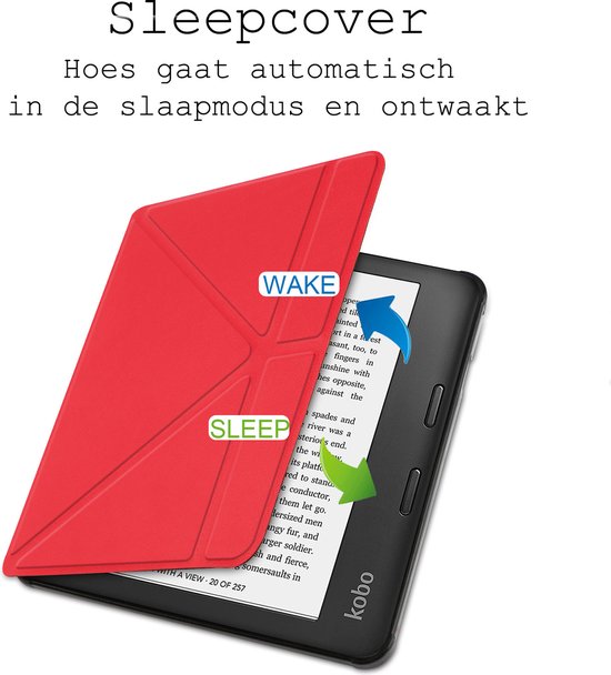 Hoes Geschikt voor Kobo Libra 2 Hoesje Bookcase Cover Hoes Trifold - Hoesje Geschikt voor Kobo Libra 2 Hoes Cover Case - Rood van Echt-Hoesje — afbeelding 5