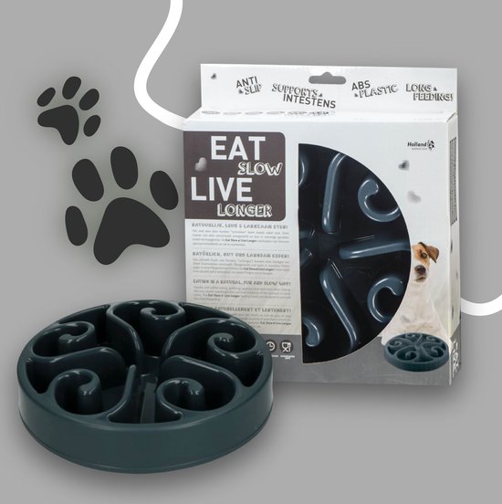 Eat Slow Live Longer Original Voerbak – anti-schrok voerbak – Slow feeder voor honden – Anti-slip – Grijs – Ø20,5 cm - Small – Geschikt voor kleine en middelgrote honden